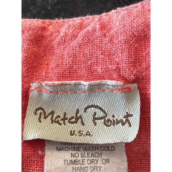 Match Point 100% Linen Made in USA coral sleeveless ruffled top LG - Picture 3 of 8